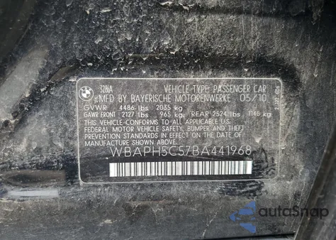 2011 BMW 328 I Sulev из США, поврежденный, VIN WBAPH5C57BA441968